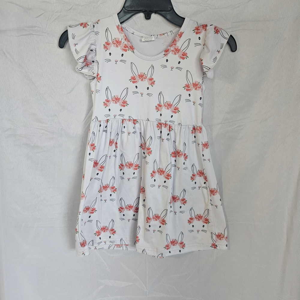 Toddler/Big Girls White Bunny Floral Casual Dress
